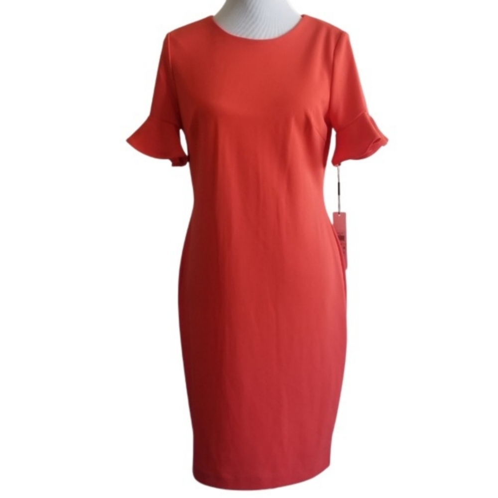 🆕️⬇️Calvin Klein Orange Flutter Sleeve Sheath Dress - Picture 15 of 15
